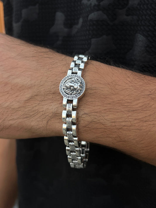 Lion King Strap Bracelet for Men Sterling Silver 925s-21,5cm