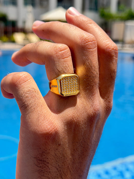 Iced Square Ring in Sterling Silver 925s-Gold Plated