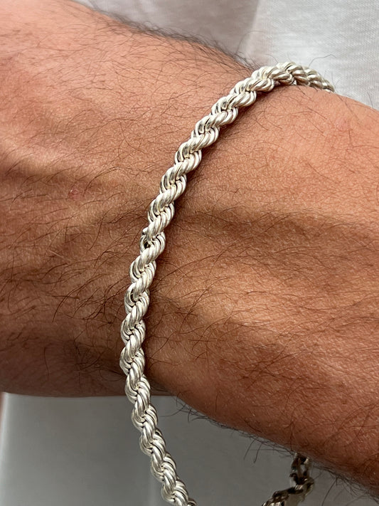 Rope chain Bracelet for Men Sterling Silver 925s