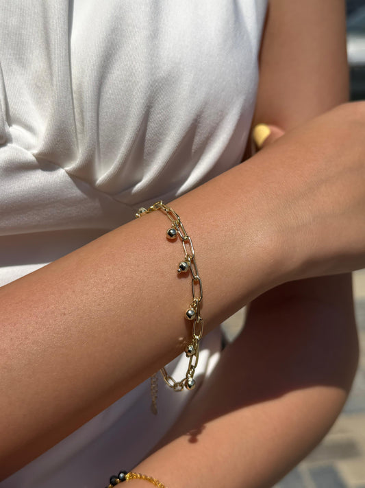 Gold plated Dangling Beads Bracelet -in Sterling Silver -925