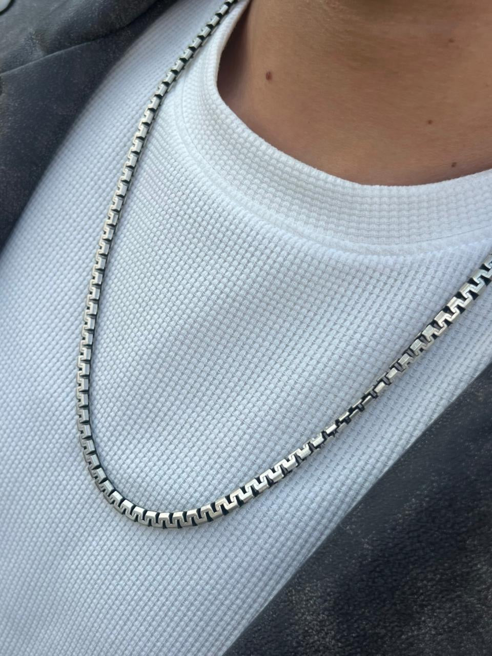 Cubic Linked Necklace for Men's Sterling Silver 925s-(64cm-6mm)