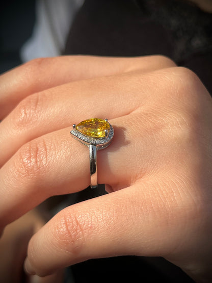Teardrop Ring -Yellow Zirconia in Sterling Silver -925