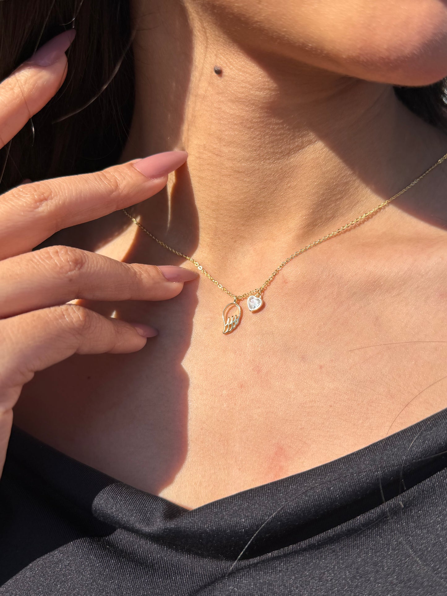 Gold Plated Heart -Wing Necklace in Sterling Silver 925s
