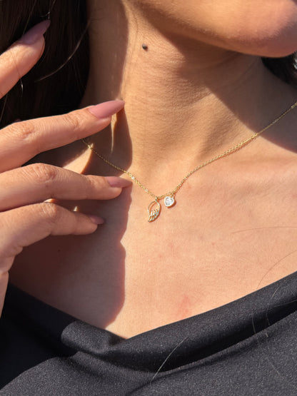 Gold Plated Heart -Wing Necklace in Sterling Silver 925s
