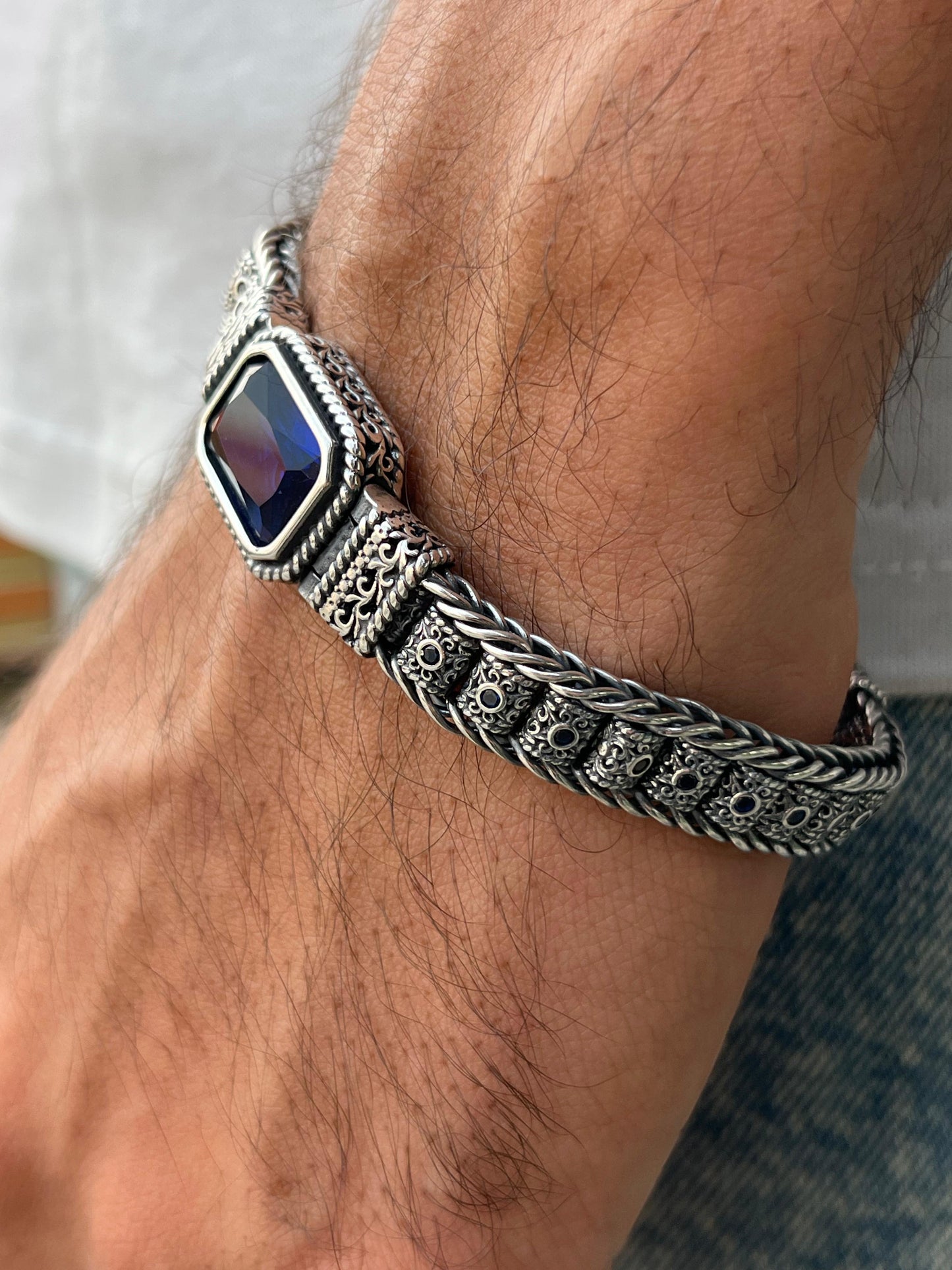 Stormy Navy Bracelet for Men's Sterling Silver 925s-21cm