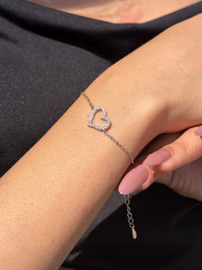 (2) Zirconia Heart Bracelet -in Sterling Silver -925
