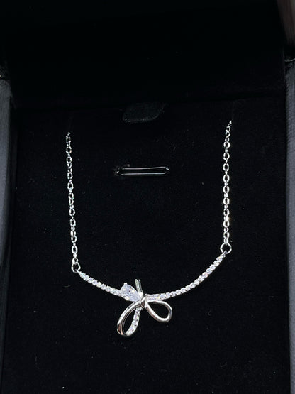 Dainty Ribbon Sparkle Necklace -sterling Silver-925s