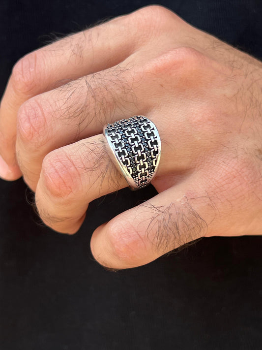 Link black zirconia Ring -for Men's Sterling Silver 925s