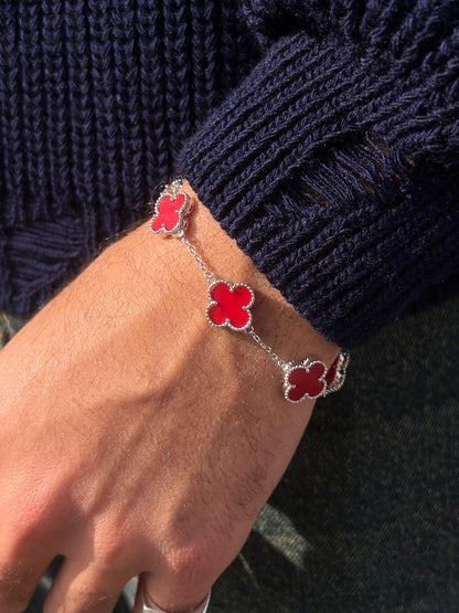 Men’s 5 Red V. Clover Bracelet in Italian Silver S925
