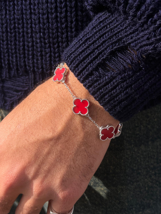 Men’s 5 Red V. Clover Bracelet in Italian Silver S925