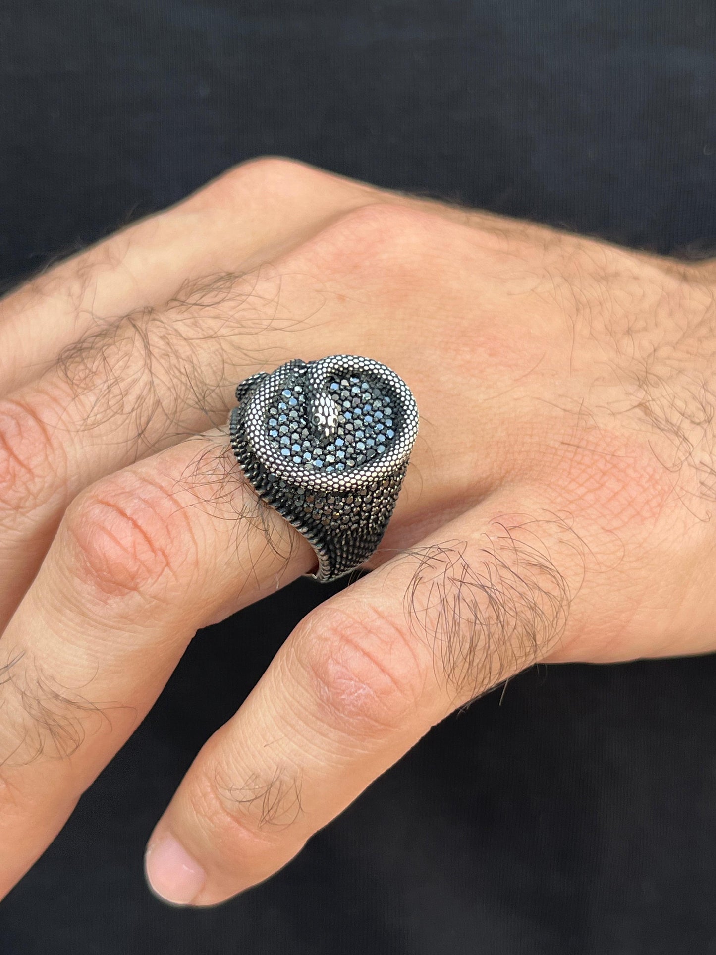 Black Zirconia Snake Ring -for Men's Sterling Silver 925s
