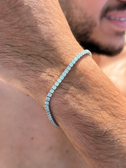 Green Aqua Tennis Bracelet Sterling Silver 925s-3mm