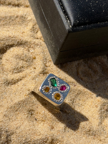 Gem Signature Ring in Sterling Silver 925s