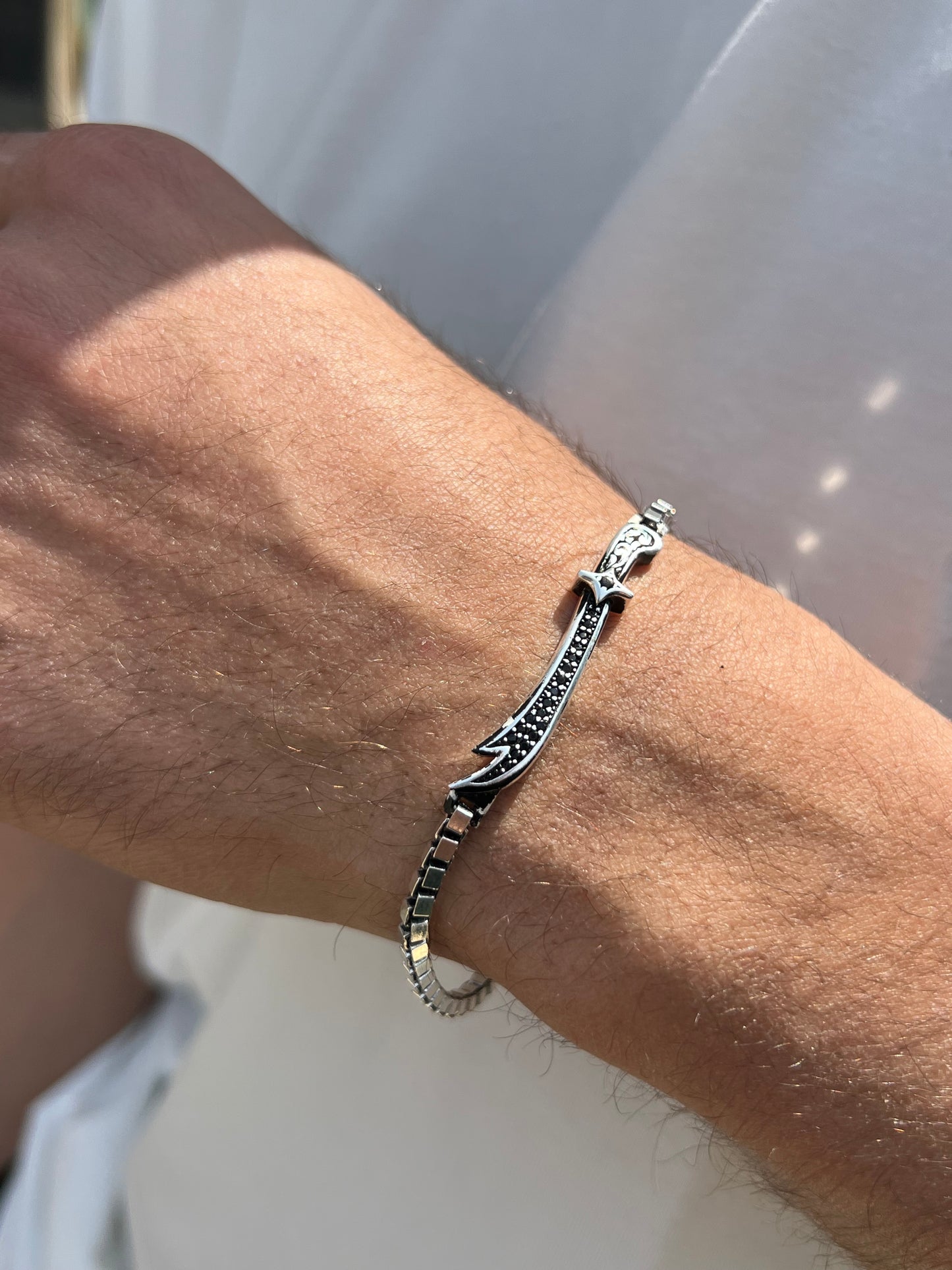 Black Zirconia Sword Bracelet for Men's Sterling Silver 925s-18cm