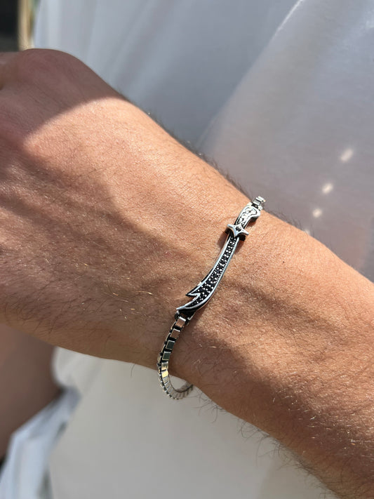 Black Zirconia Sword Bracelet for Men's Sterling Silver 925s-18cm
