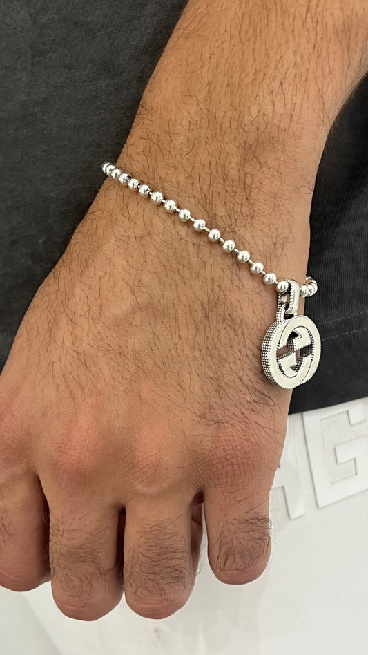 Beaded Gucci Bracelet In Sterling Silver S925