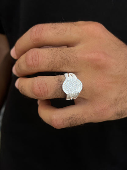 Oval Diamond Zirconia Ring for Men in Sterling Silver 925s