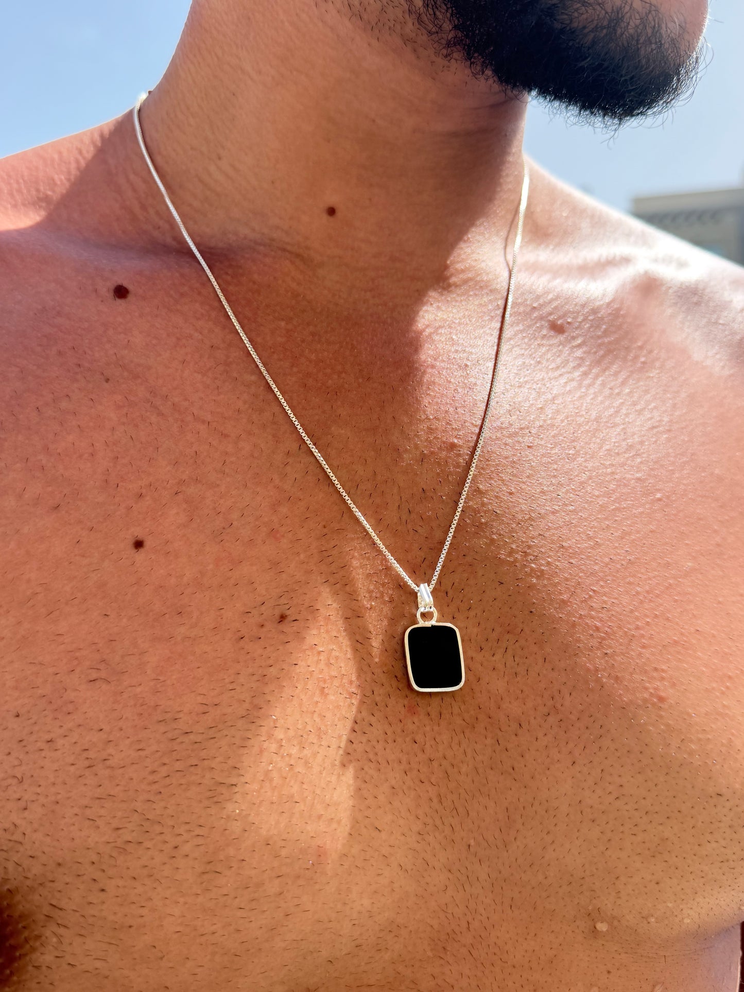 Black Stone(Onyx) Necklace for Men's Sterling Silver 925s