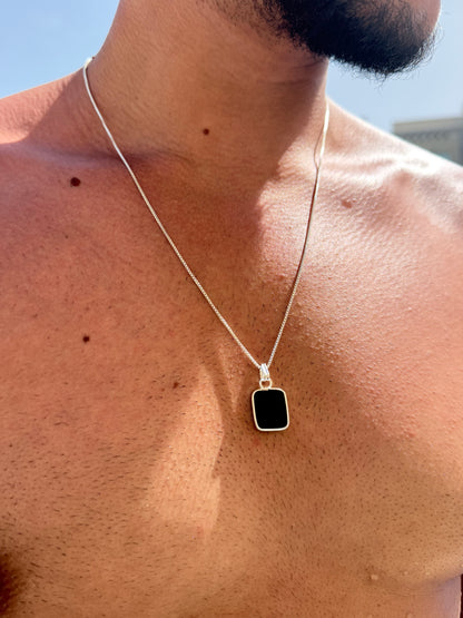Black Stone(Onyx) Necklace for Men's Sterling Silver 925s