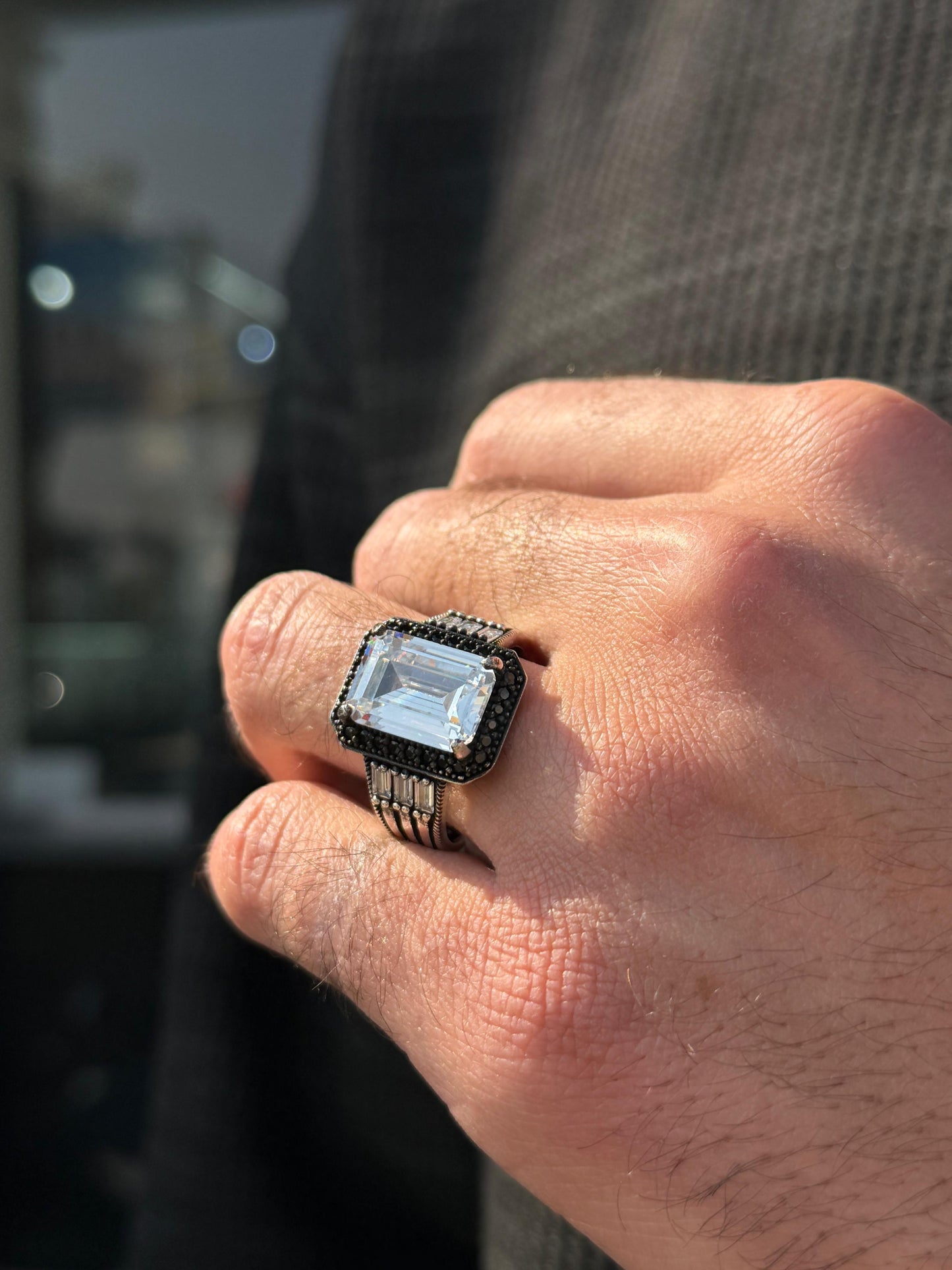 Clear Zirconia Ring -for Men's Sterling Silver 925s