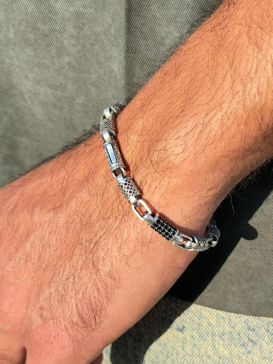 Black Gridlock Bracelet for Men's Sterling Silver 925s -6mm-