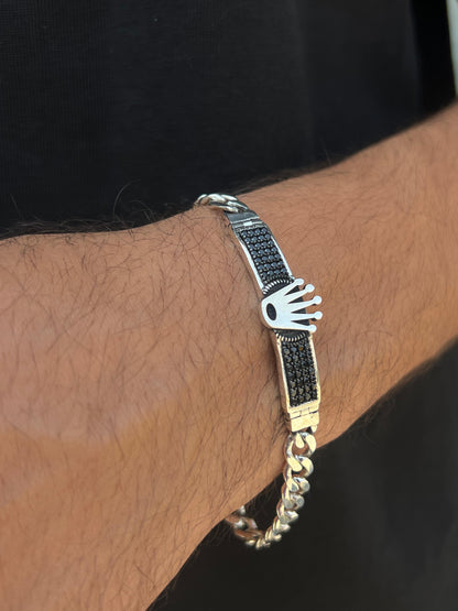 Rolex-Black Zirconia Bracelet for Men's Sterling Silver 925s