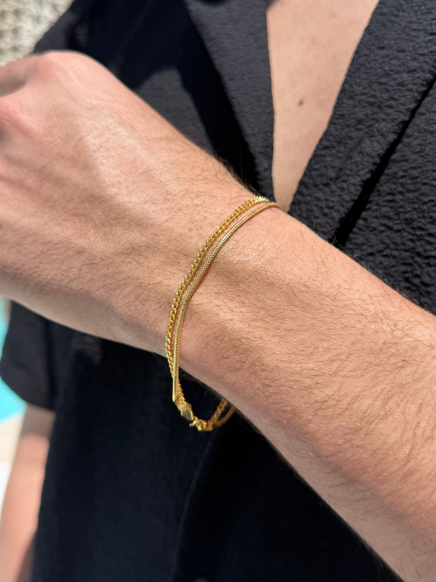Double Grommet+Rattail Bracelet Sterling Silver 925s- Gold Plated-20cm