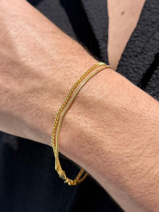 Double Grommet+Rattail Bracelet Sterling Silver 925s- Gold Plated-20cm