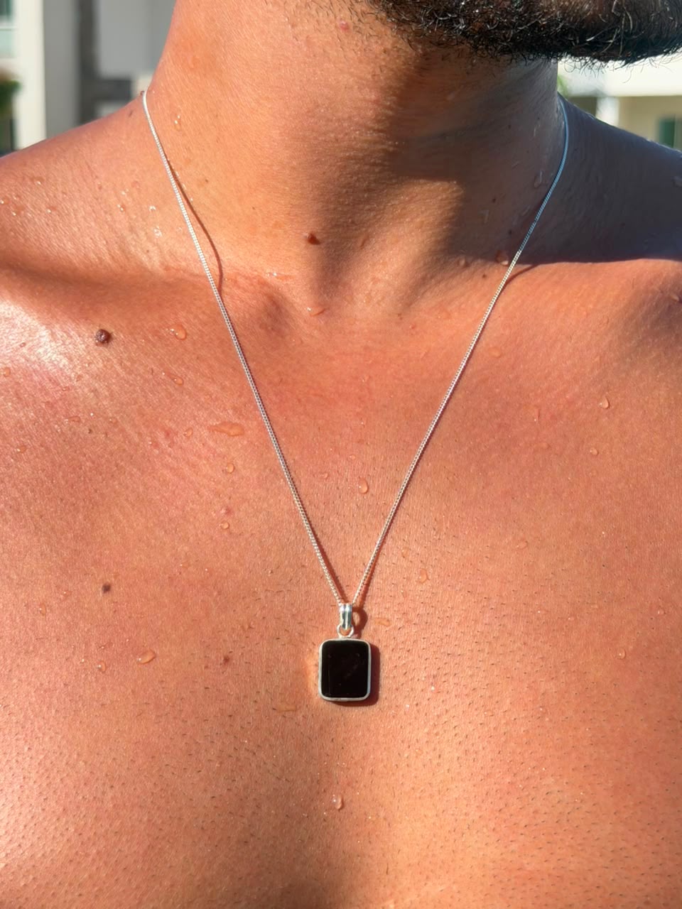 Black Stone(Onyx) Necklace for Men's Sterling Silver 925s