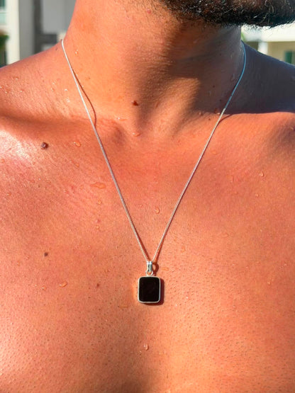 Black Stone(Onyx) Necklace for Men's Sterling Silver 925s