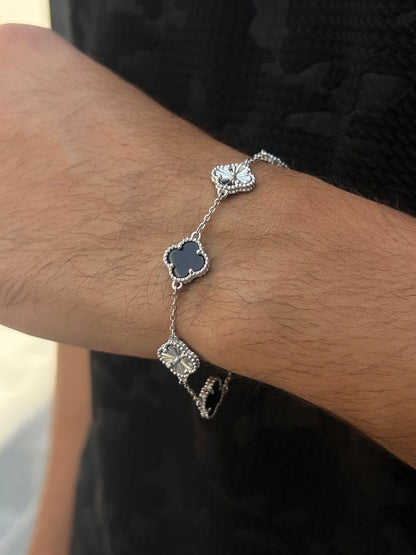 Large Diamond cut / Black Men’s 5 Van Cleef Bracelet in Italian Silver S925