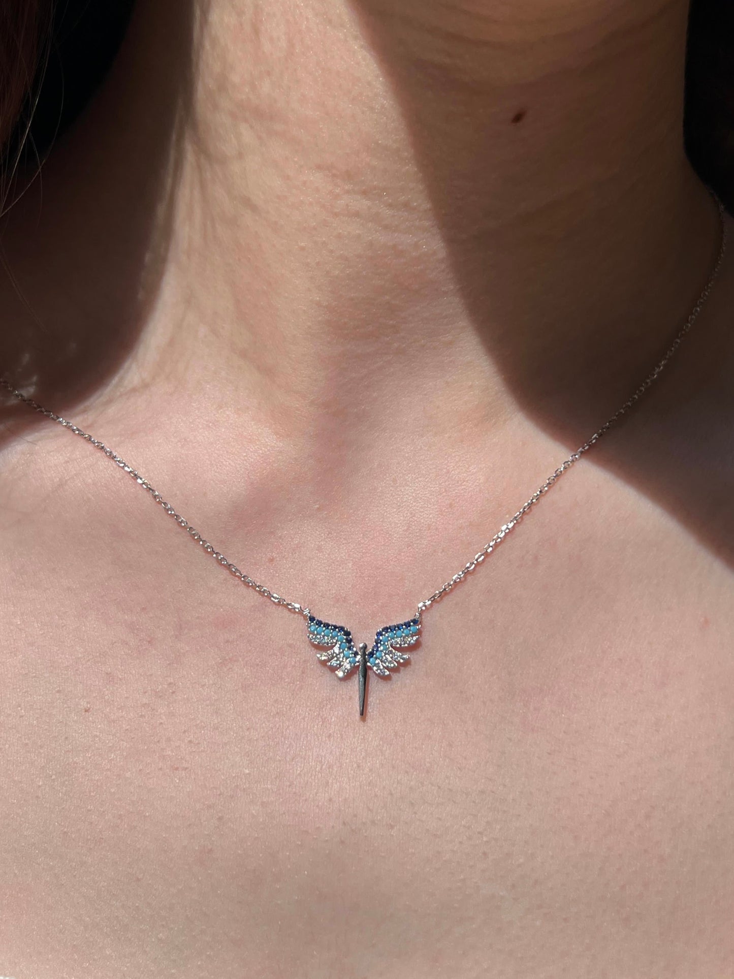 Blue Guardian Angel Necklace- Italian sterling Silver-925s