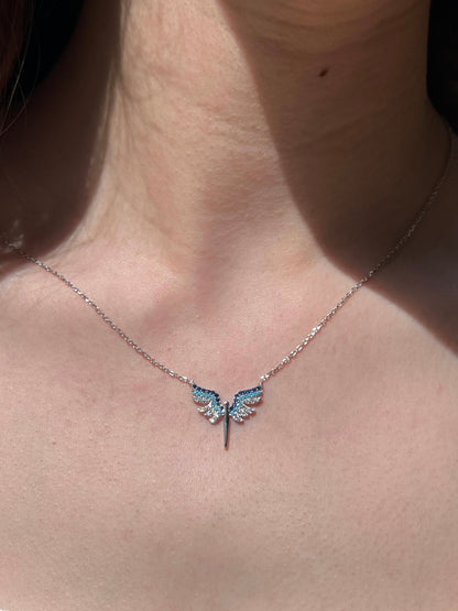Blue Guardian Angel Necklace- Italian sterling Silver-925s