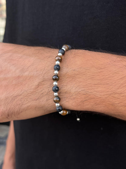 6mm Tiger Eye Handmade Bracelet for Men's Sterling Silver 925s