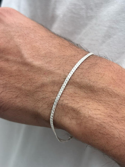 Blocked Slim Grommet-S925 Sterling Silver Bracelet for men