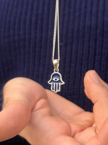 Dark blue Hamsa-Grommet Necklace Sterling Silver 925s