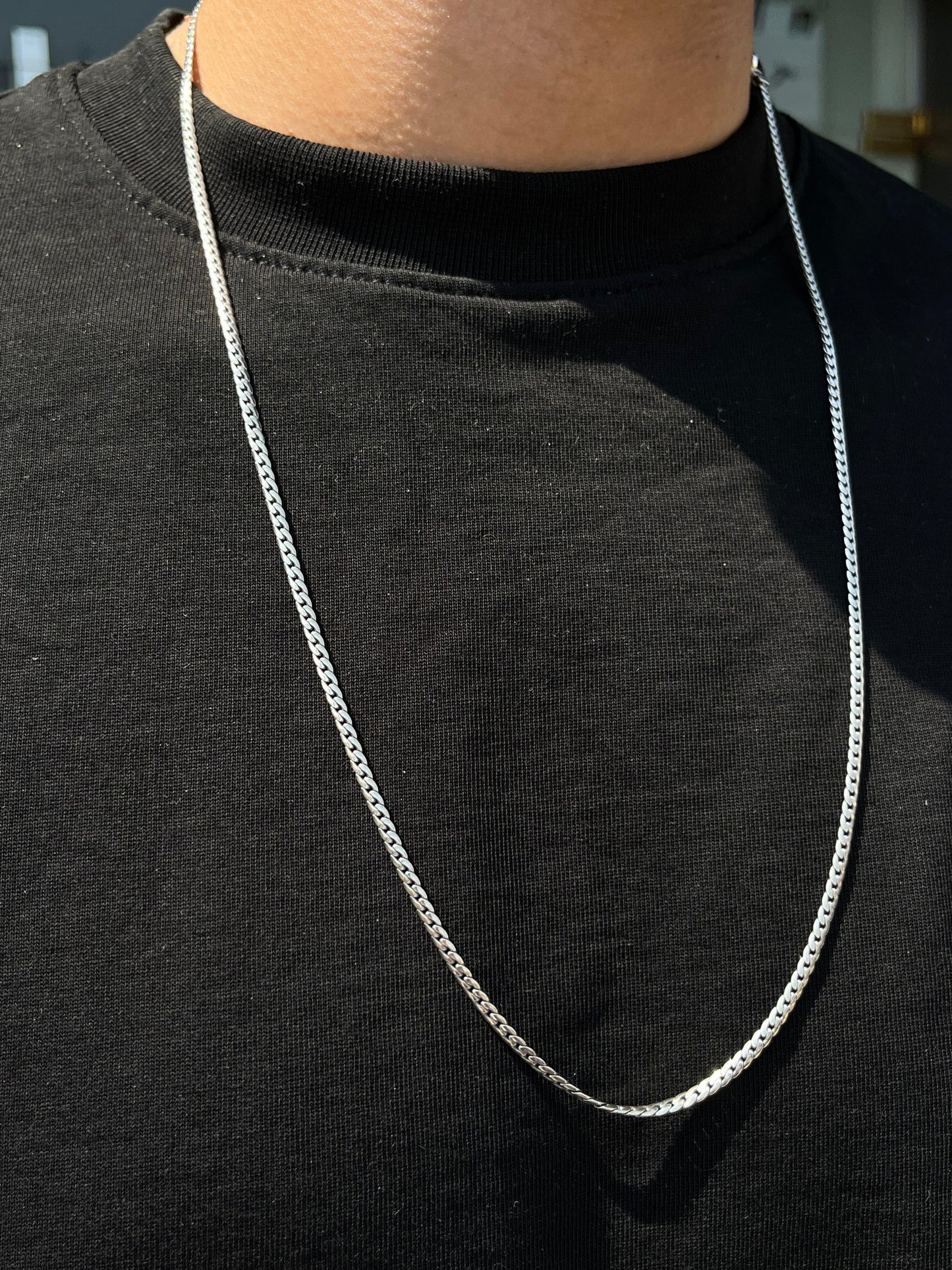 Blocked Grommet Necklace For Men Sterling Silver 925- 65cm,3mm