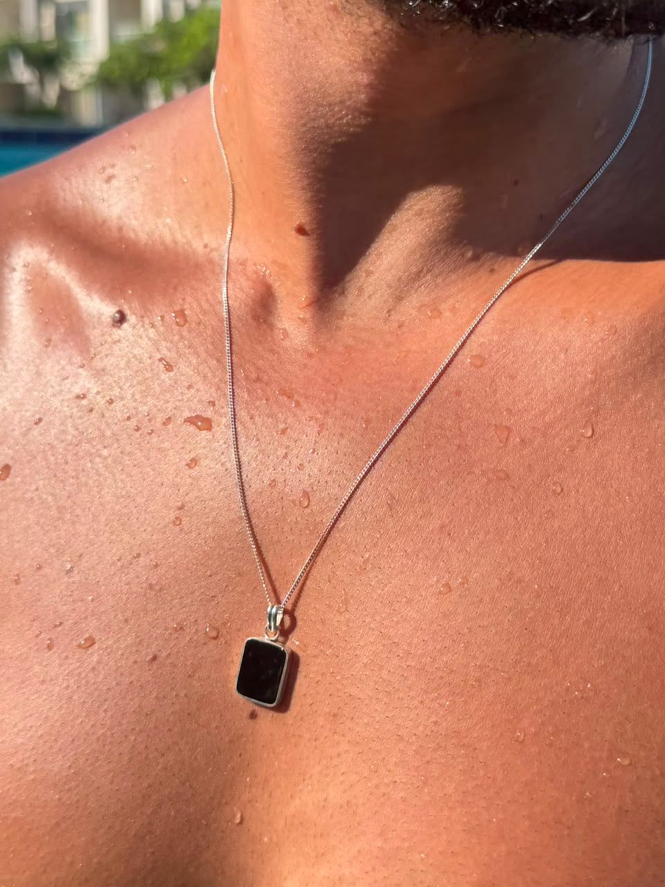 Black Stone(Onyx) Necklace for Men's Sterling Silver 925s