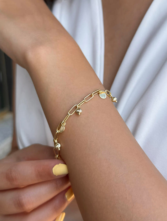 Gold plated Dangling Charms Bracelet -in Sterling Silver -925