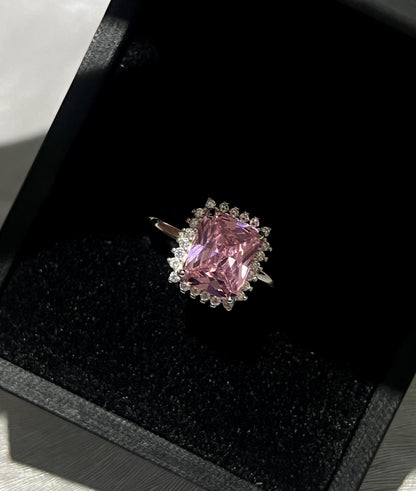 Square Ring -Pink Zirconia in Sterling Silver -925