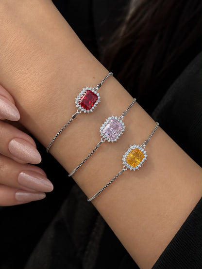 Square Zirconia Bracelet -in Sterling Silver -925