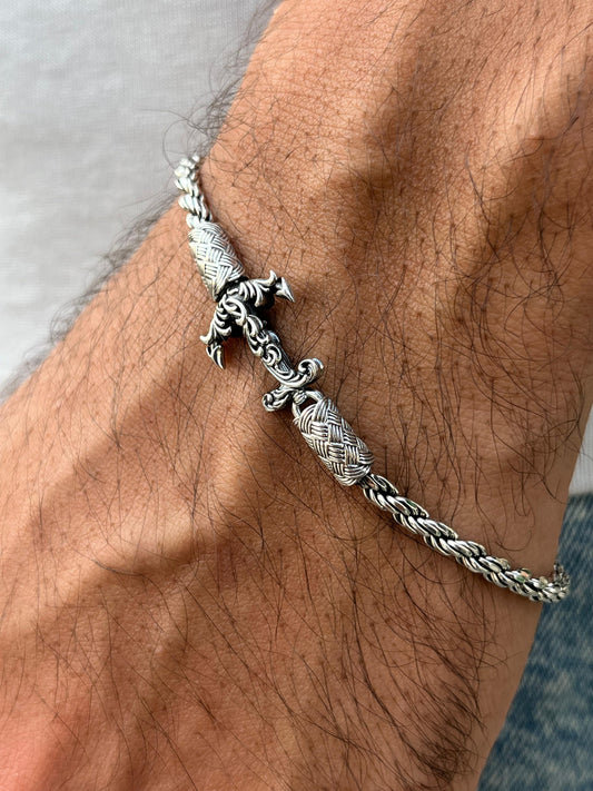 Oxidized Anchor Rope Bracelet for Men's Sterling Silver 925s