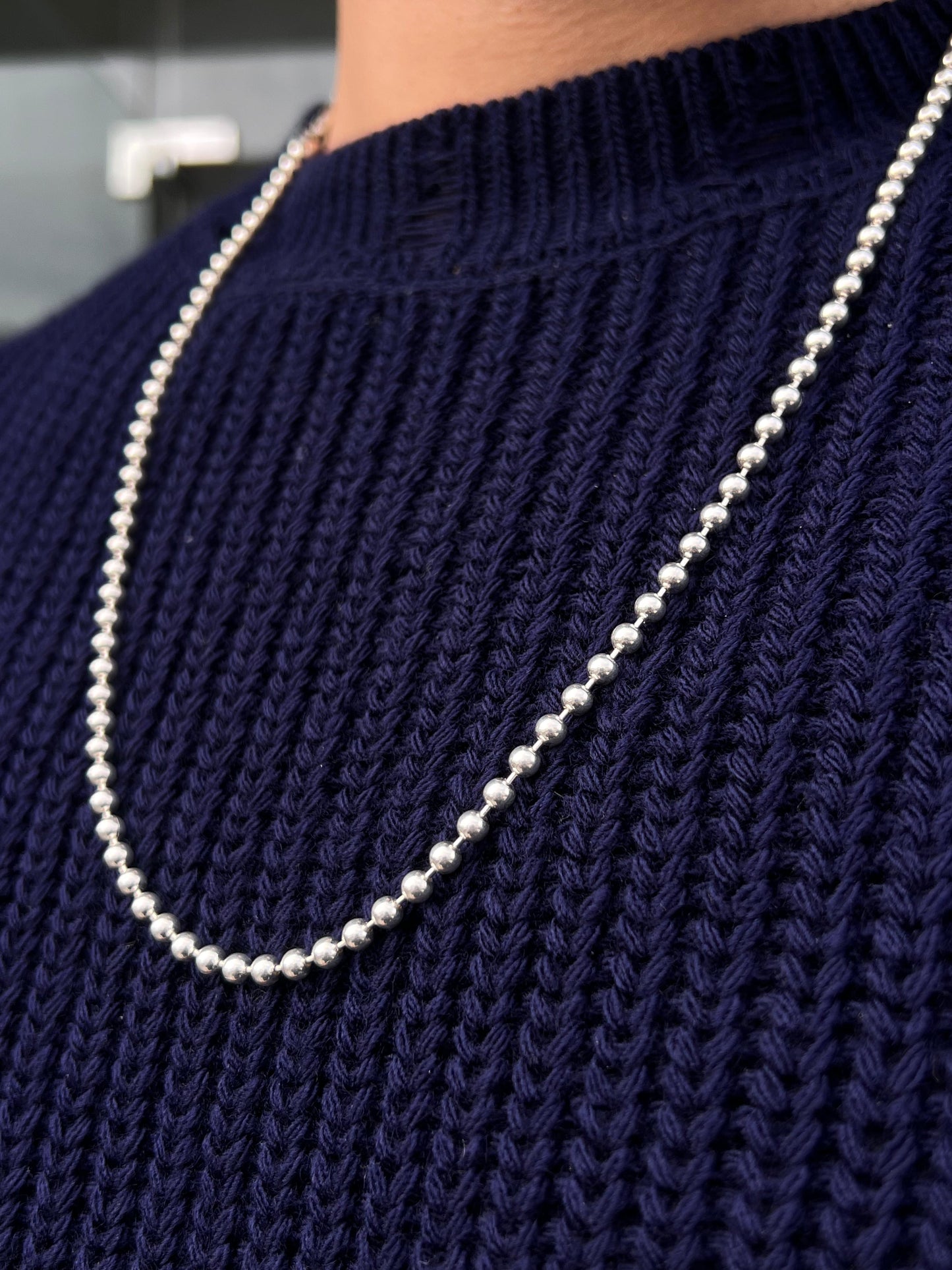 Beaded Necklace for Men's Sterling Silver 925s- (64cm-4mm)