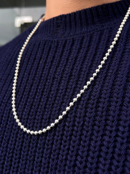 Beaded Necklace for Men's Sterling Silver 925s- (64cm-4mm)