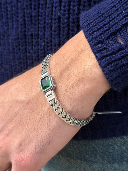 Emerald Green Bracelet S925 Sterling Silver -(20cm-8mm)