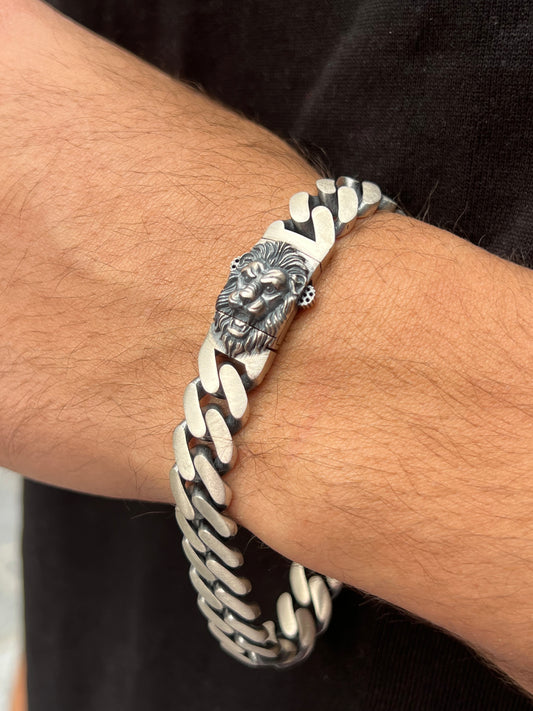 Savage Lion Head bracelet -S925 Sterling Silver for men -23cm