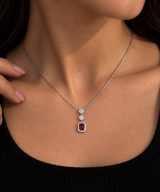 Fancy Squared Zirconia Necklace in Sterling Silver 925s