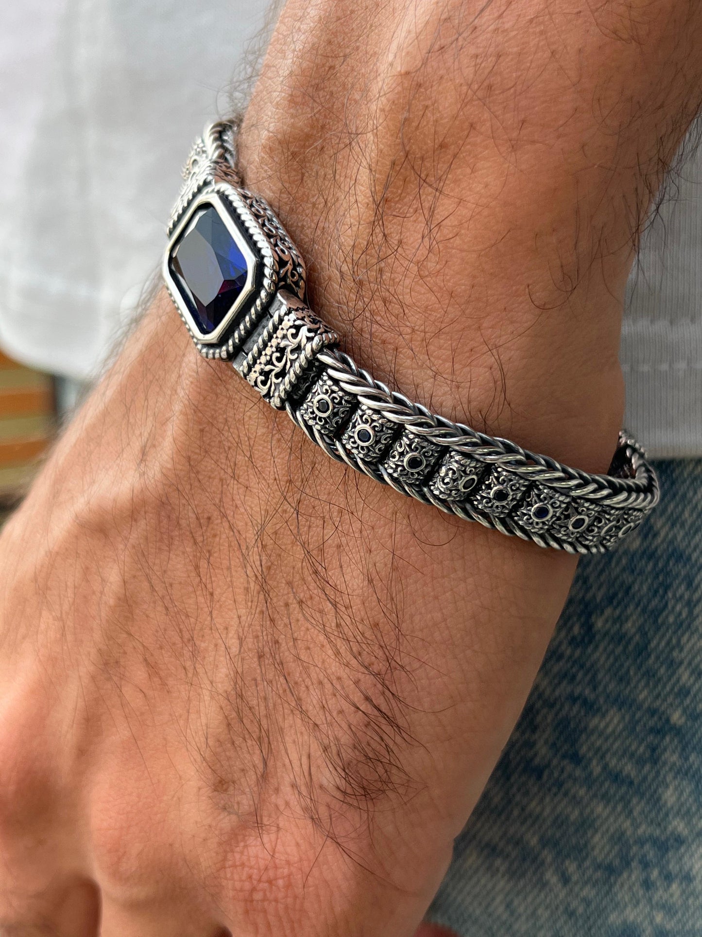 Stormy Navy Bracelet for Men's Sterling Silver 925s-21cm