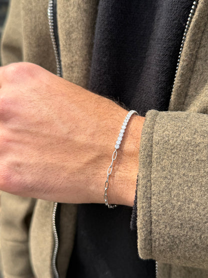 2.5mm Clear Tennis -Link Bracelet for Men's Sterling Silver 925s