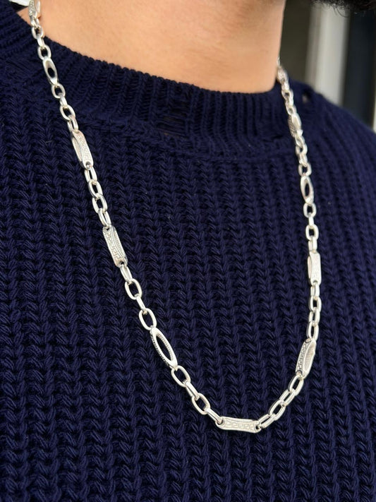 Iconic Versace Pattern Necklace For Men Sterling Silver 925s-60cm